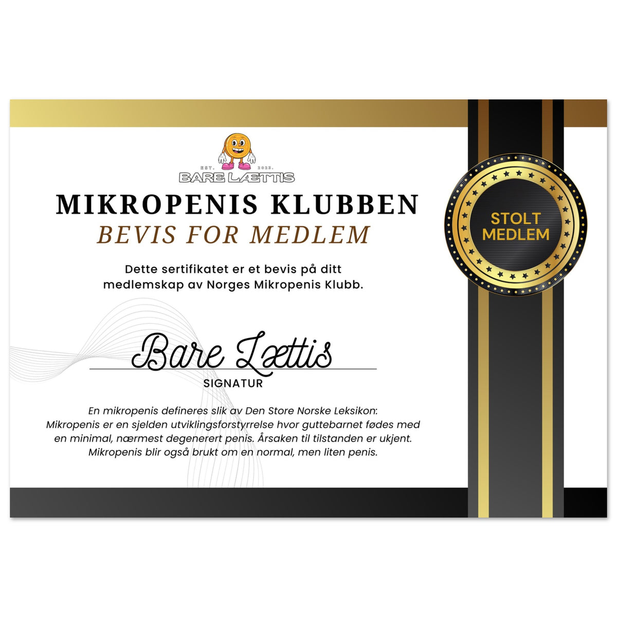 Mikropenis Klubben - Diplom