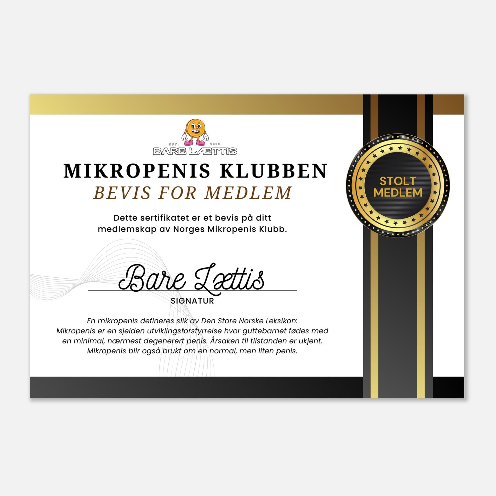 Mikropenis Klubben - Diplom